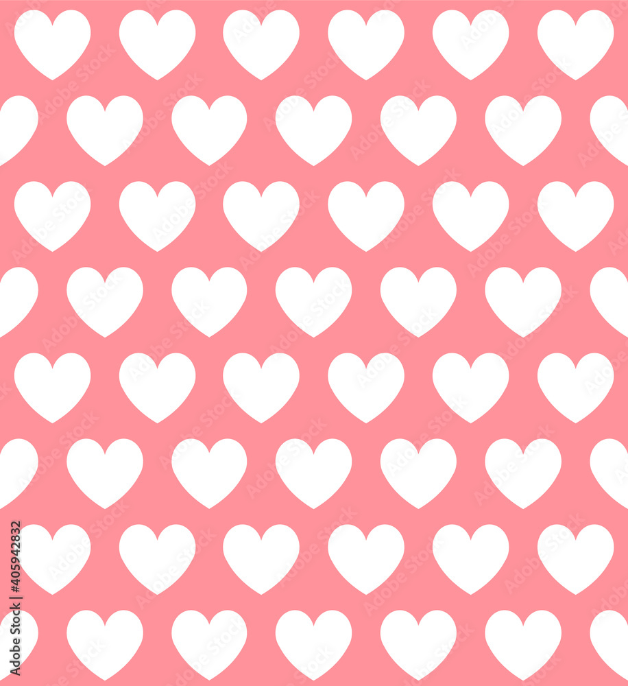 Vector seamless pattern of white flat hearts isolated on pink background
