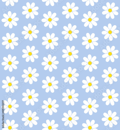 Vector seamless pattern of flat daisy flower isolated on blue background © Sweta