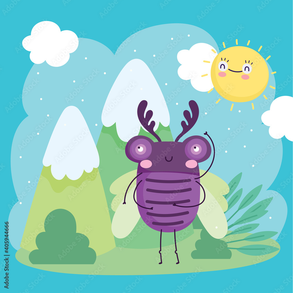 funny purple bug animal landscape nature cartoon funny purple bug animal landscape nature cartoon
