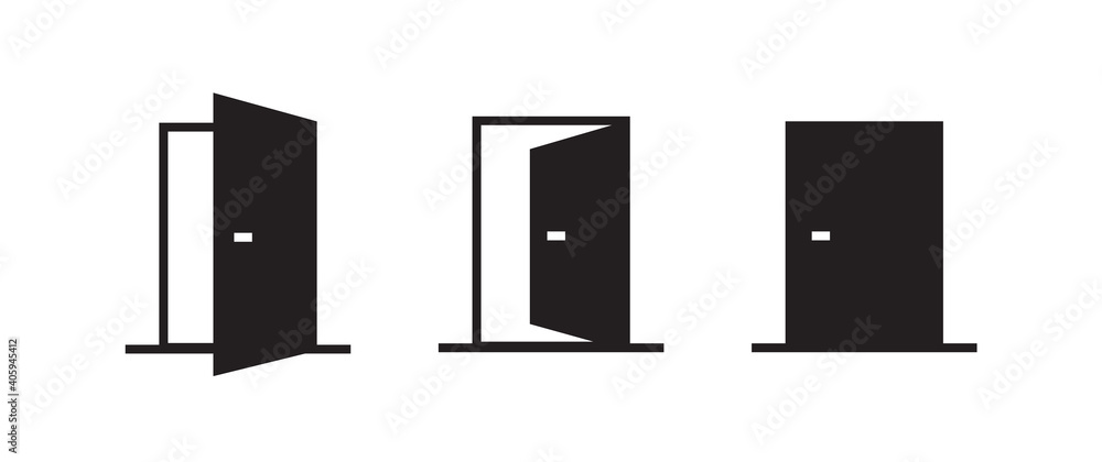 Open / Close door line icon set. Login, logout, register, password, vip entrance, key, lock or exit vector illustrations. Open / Close door line icon set. Login, logout, register, password, vip entrance, key, lock or exit vector illustrations.