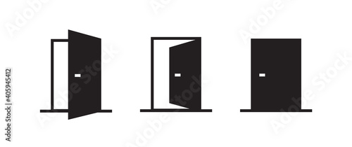Open / Close door line icon set. Login, logout, register, password, vip entrance, key, lock or exit vector illustrations. 