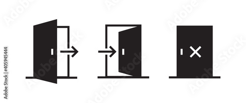 Open / Close door line icon set. Login, logout, register, password, vip entrance, key, lock  or exit vector illustrations. 