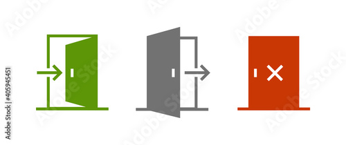 Open / Close door line icon set. Login, logout, register, password, vip entrance, key, lock  or exit vector illustrations. 