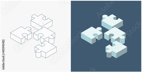 Puzzle icon design, Vector illustration. Isometric puzzle background. Editable stroke. photo