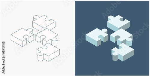 Puzzle icon design, Vector illustration. Isometric puzzle background. Editable stroke.