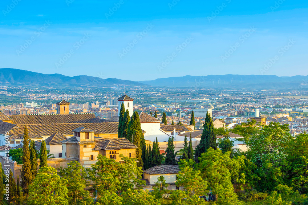 Sunset  landscape of the historical city of Granada, Spain