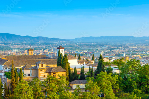 Sunset landscape of the historical city of Granada, Spain