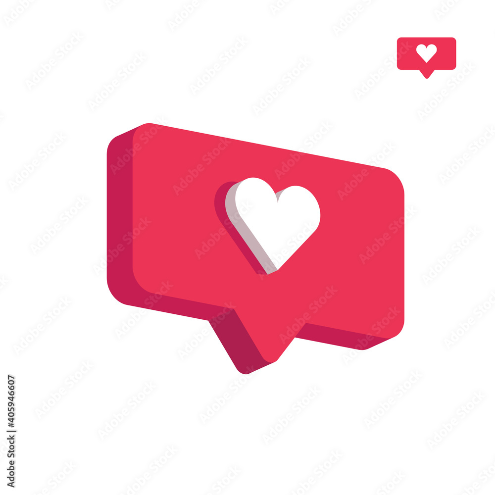 Heart in speech bubble icon. Love, like a sign. Isometric, three dimensions. Emotion, chat and Social Network Vector illustration Heart in speech bubble icon. Love, like a sign. Isometric, three dimensions. Emotion, chat and Social Network Vector illustration