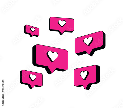 Heart in speech bubble icon. Love, like a sign. Isometric, three dimensions. Emotion, chat and Social Network Vector Pattern illustration