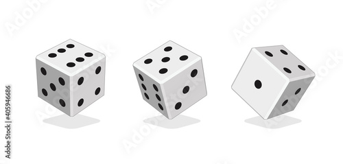 Vector Casino Dice Set of Authentic Icons. Color Poker Cubes Isolated on White Background. Vector Isometric, three dimensions Board Game Pieces, dices to gamble or gambling in craps.