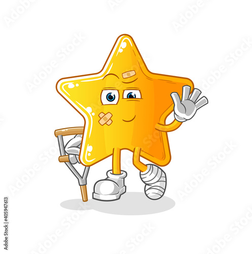 star sick with limping stick. cartoon mascot vector