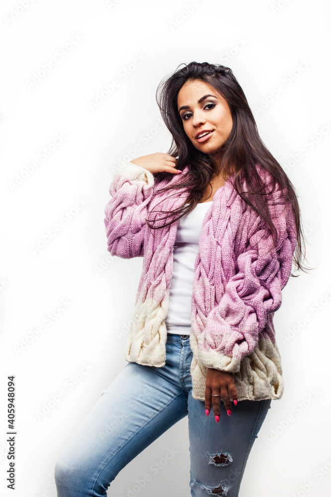 young happy smiling latin american teenage girl emotional posing on white background, lifestyle people concept young happy smiling latin american teenage girl emotional posing on white background, lifestyle people concept