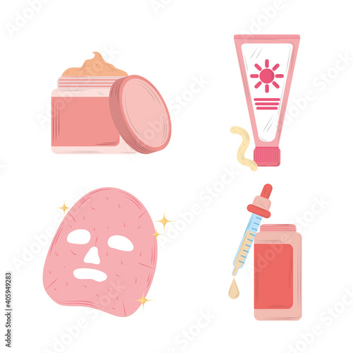 care of skin daily routine cosmetic products set icons