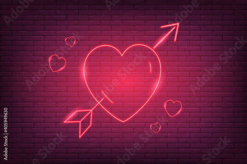 happy valentine's day love with arrow and neon style