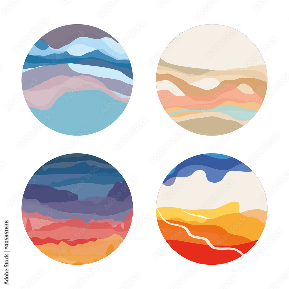 art design abstract waves color paint textures round icons set art design abstract waves color paint textures round icons set