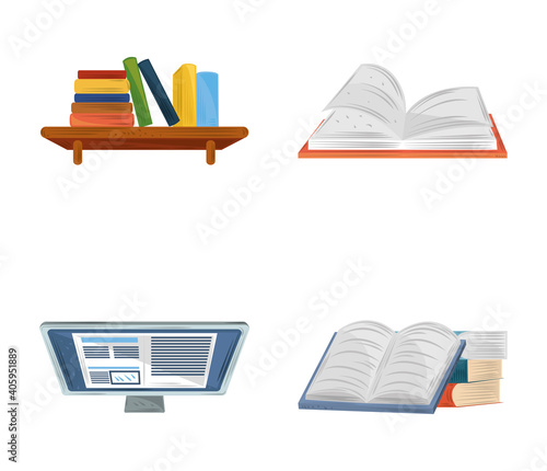 book textbooks ebook computer online learn education academic icons set