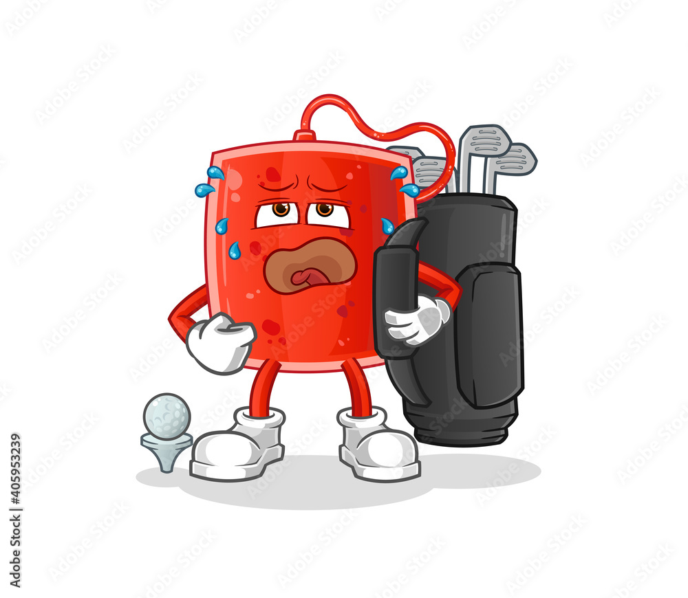 blood bag with golf equipment. cartoon mascot vector blood bag with golf equipment. cartoon mascot vector