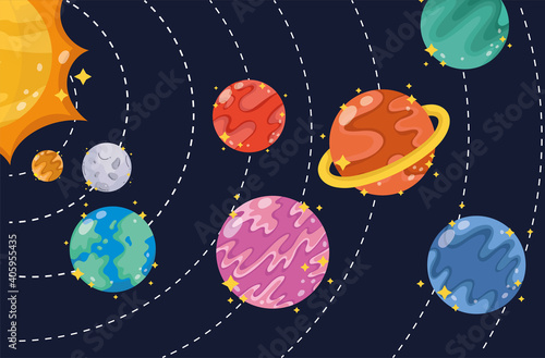 space solar system cosmos planets sun moon cartoon