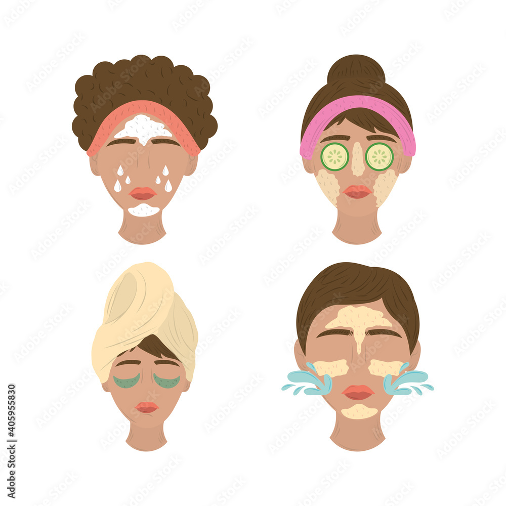collection of women applying facial masks, care of skin routine collection of women applying facial masks, care of skin routine