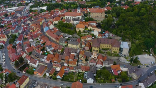 Aerial view of the old town of the city Arnstein in Germany, Bavaria on a late spring afternoon photo