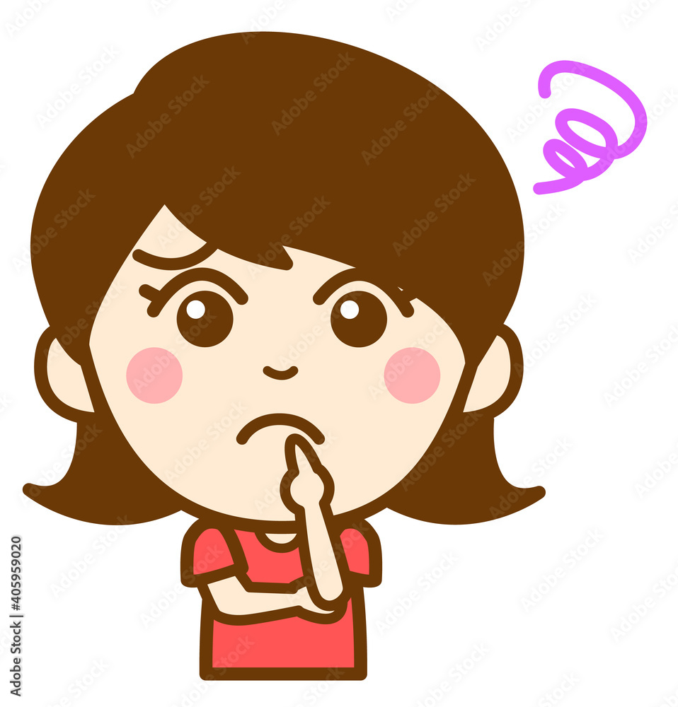 疑問を持って悩んでいる女の子の上半身イラスト 疑問を持って悩んでいる女の子の上半身イラスト