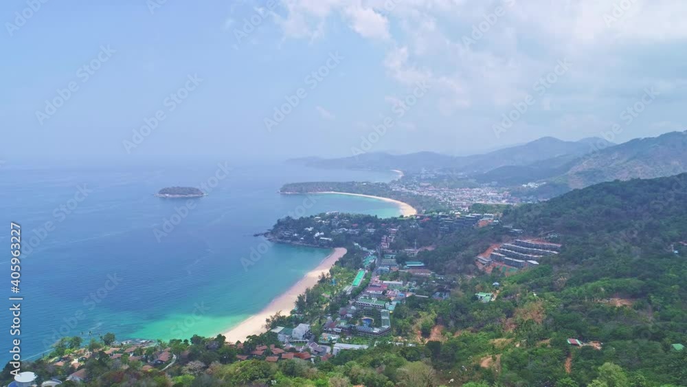 Aerial view drone shot of beautiful landscape 3 bays view point at Kata,Karon beach Viewpoint in Phuket island Thailand,Beautiful landmark travel place view point nature in phuket Thailand Aerial view drone shot of beautiful landscape 3 bays view point at Kata,Karon beach Viewpoint in Phuket island Thailand,Beautiful landmark travel place view point nature in phuket Thailand