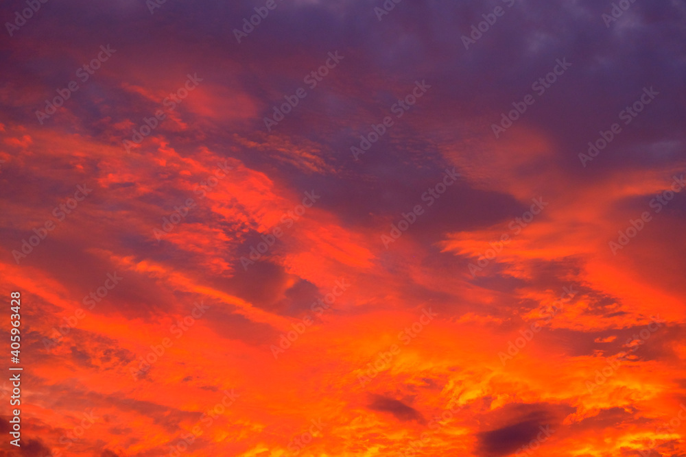 Beautiful fiery sunset during twilight hour
