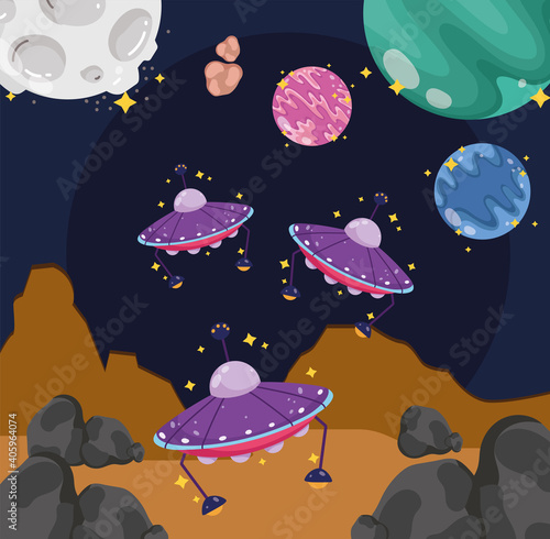 space exploration ufos moon planets earth cartoon