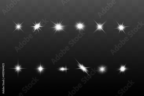 Glowing Light Stars with Sparkles. White Light effect. Vector illustration