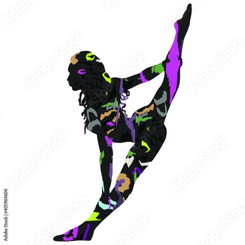 Vector illustration of an athlete gymnast silhouetting in a tiger print trick isolated on a white background. Blank for designers, postcard, logo for a t-shirt, clothes