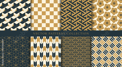 Japanese patterns vector. Creative geometric shape and ornamental vector patterns and swatches. Design for fabric , wallpaper, banners, prints and wall arts.