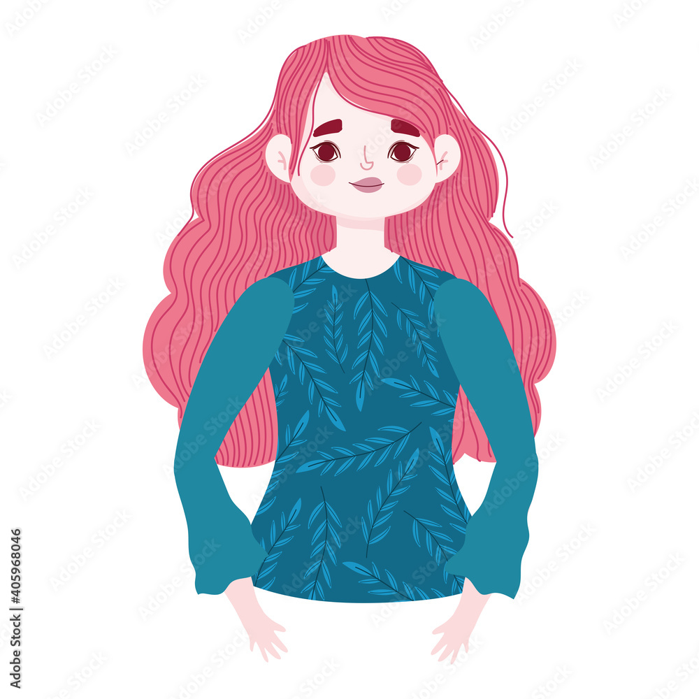 portrait girl character with pink hair in cartoon style portrait girl character with pink hair in cartoon style