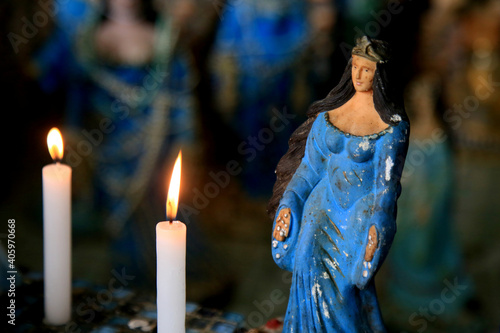 salvador, bahia, brazil - january 15, 2021: image of the orisha Yemanja, a Candomble entity representing the queen of salt water, seen next to the fishing colony in the neighborhood of Rio Vermelho, i photo