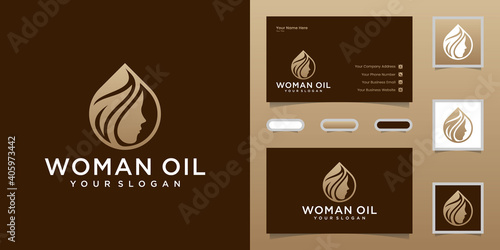 woman oil and leaf hair salon logo and business card