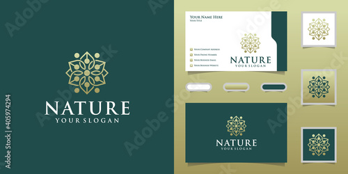 Luxury natural flower logo design template and business card