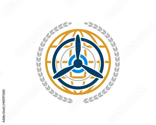 Circular wheat with abstract globe and plane propeller inside