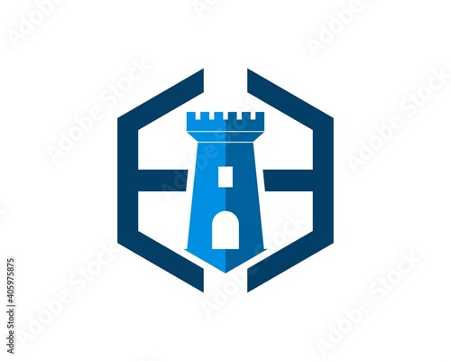 Abstract hexagonal shape with fortress inside