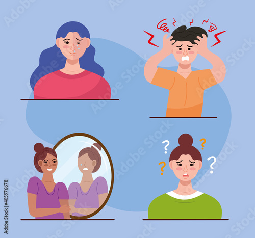 group of four persons with bipolar disorder vector illustration design