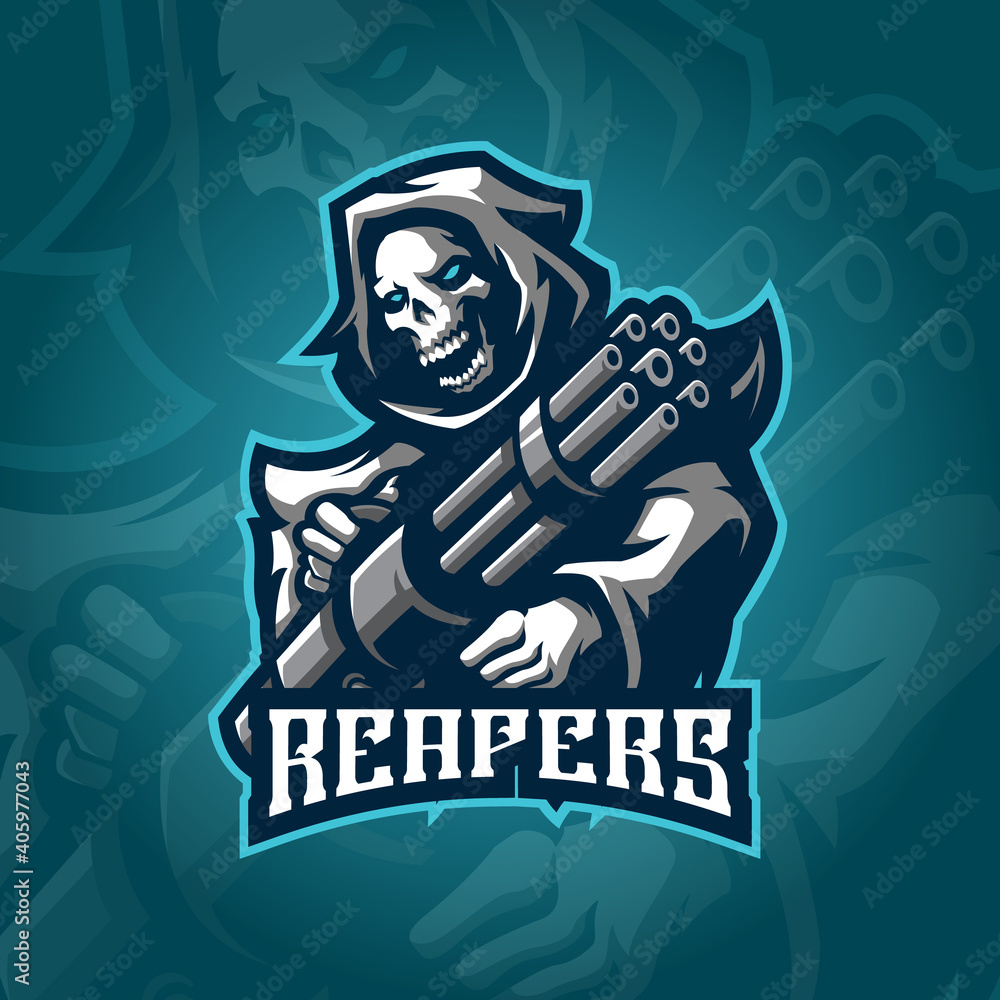 reaper mascot logo design vector with concept style for badge, emblem and tshirt printing. reaper illustration for esport team.