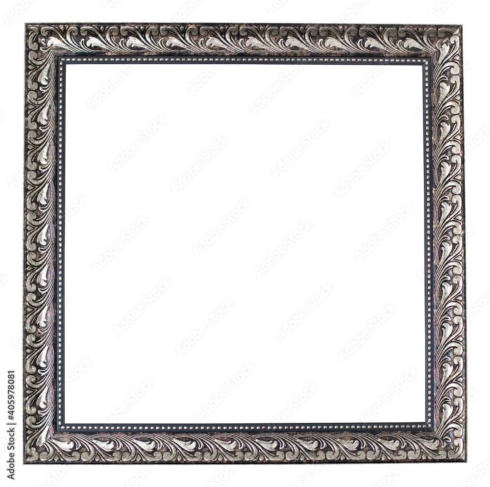 Elegant isolated silver frame on white background