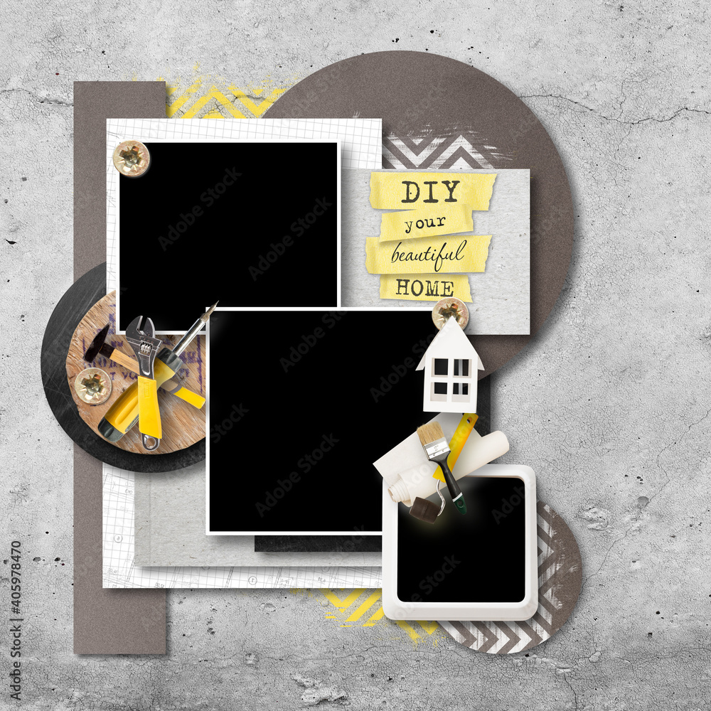 Decorative frame for photo for album on renovation or repair theme ...