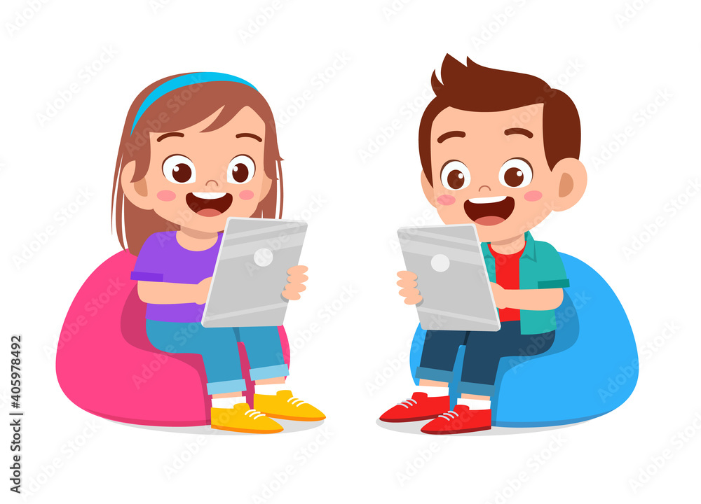happy cute kids boy and girl using tablet happy cute kids boy and girl using tablet