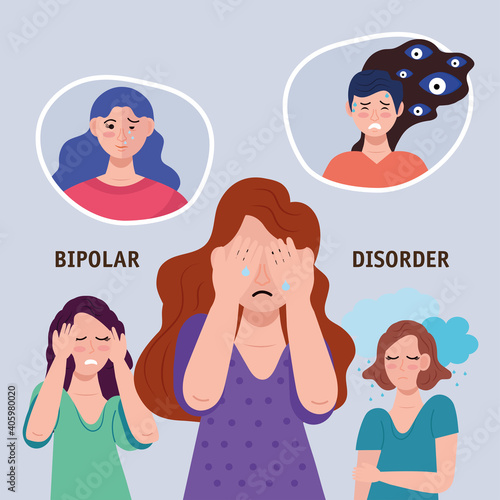 group of five persons with bipolar disorder characters vector illustration design