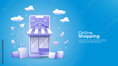 3d Online shopping on websites or mobile applications concepts