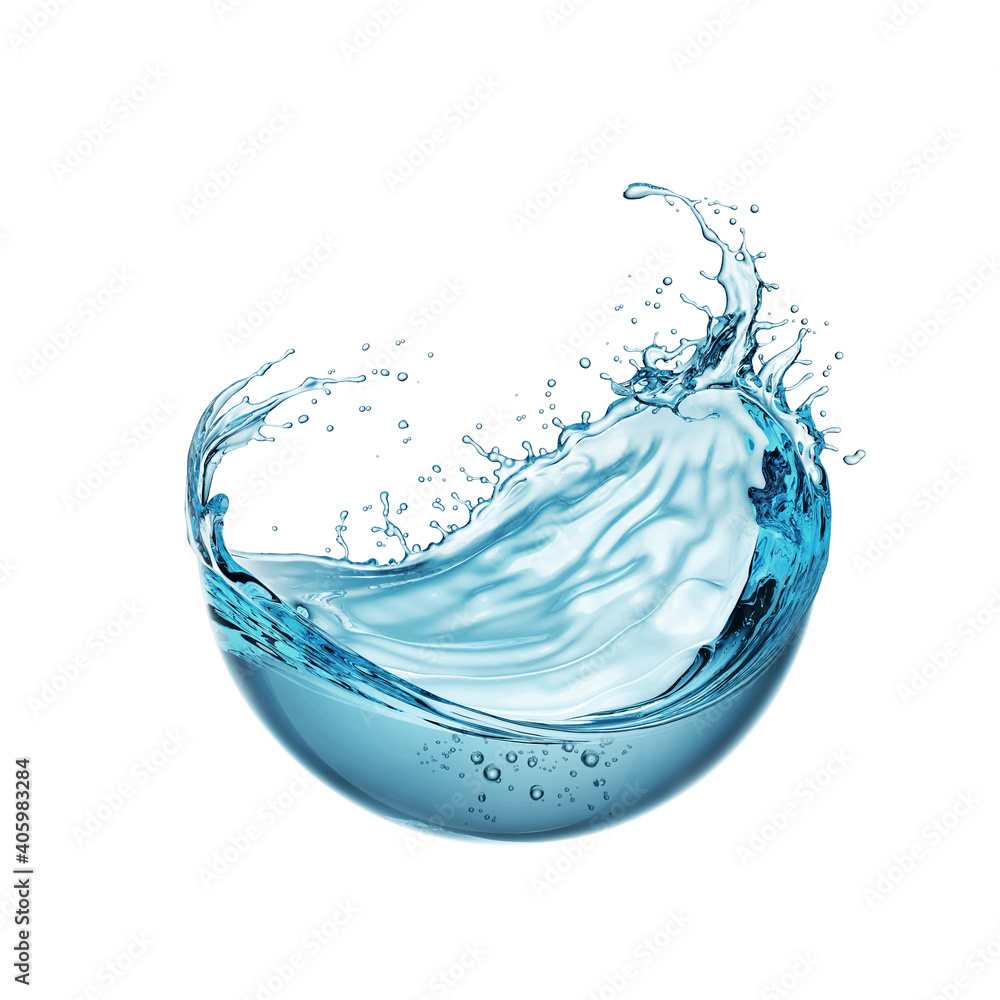 water liquid splash in sphere shape isolated on white background - obrazy, fototapety, plakaty 
