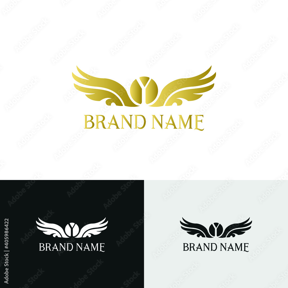 letter Y and wings in luxury and elegant golden style logo design