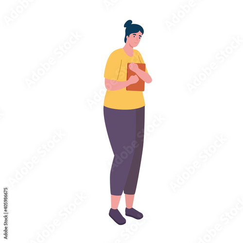 young woman with folder documents avatar character vector illustration design