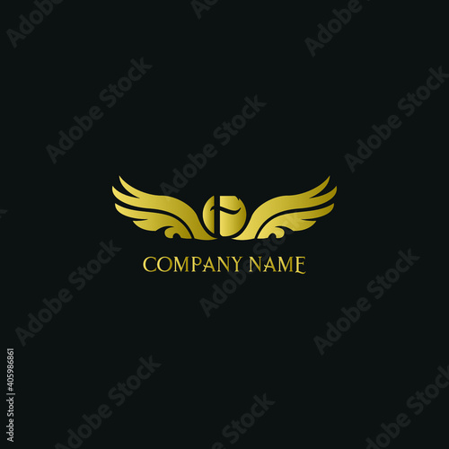 letter F and wings in luxury and elegant golden style logo design