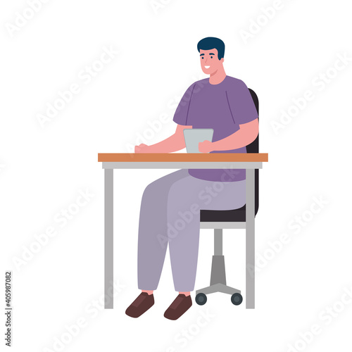 young man seated in the office avatar character vector illustration design