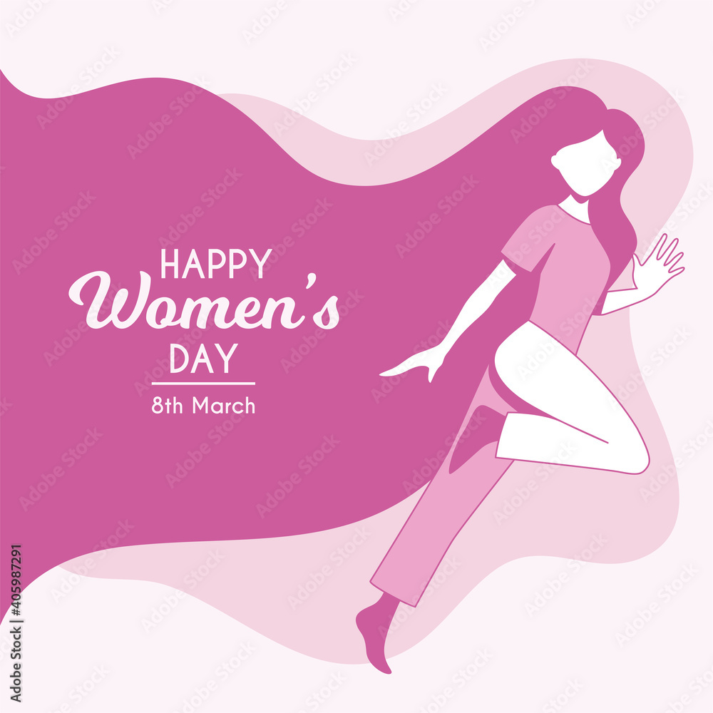 International women's day with long hair beauty pretty girl, pink background Vector International women's day with long hair beauty pretty girl, pink background Vector